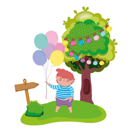 little chubby boy in the landscape vector illustration designのイラスト素材