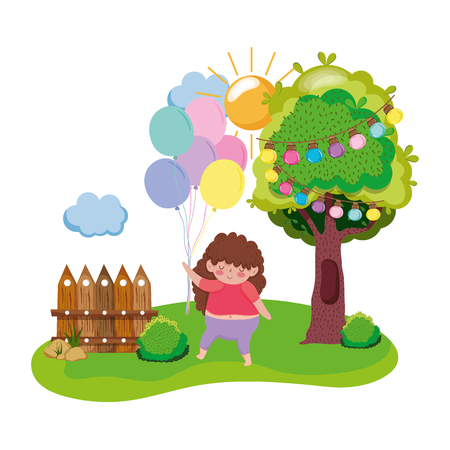 Little chubby girl in the landscape vector illustration designのイラスト素材