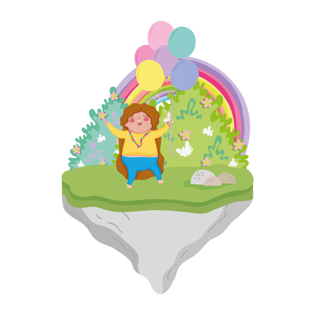 Little chubby girl in the landscape vector illustration designのイラスト素材