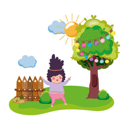 Little chubby girl in the landscape vector illustration designのイラスト素材