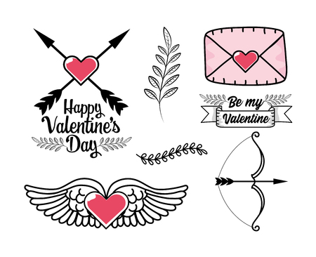set heart with wings and love card vector illustrationのイラスト素材