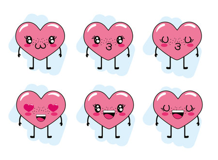 set hearts with arms and legs character vector illustrationのイラスト素材