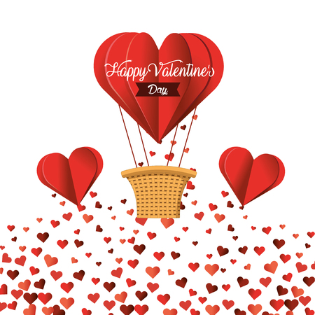 hearts balloons and heart air balloon to valentine day vector illustrationのイラスト素材