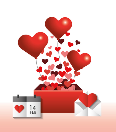 hearts inside present gift and calendar to valentine day vector illustrationのイラスト素材