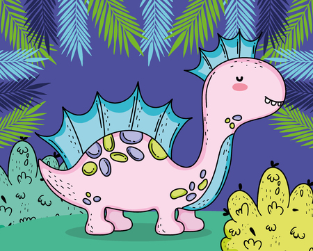 cute corythisaurus prehistoric wildlife with plants vector illustrationのイラスト素材