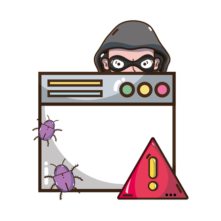 cybersecurity threat and virus protection from hacker cartoon vector illustration graphic designのイラスト素材