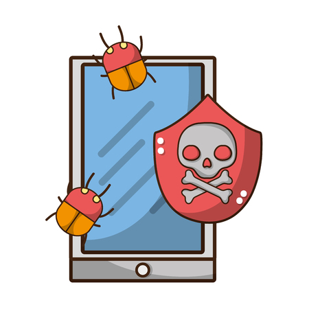 cybersecurity threat and virus protection from bugs cartoon vector illustration graphic designのイラスト素材