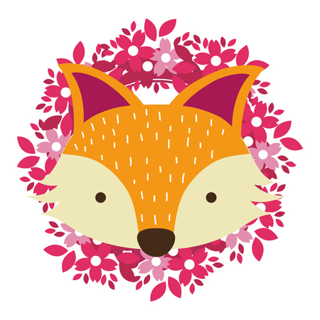 fox only face and flowers vector illustration graphic designのイラスト素材