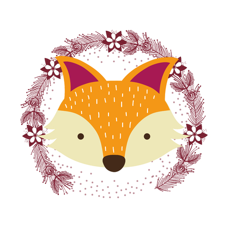 fox only face and flowers vector illustration graphic designのイラスト素材