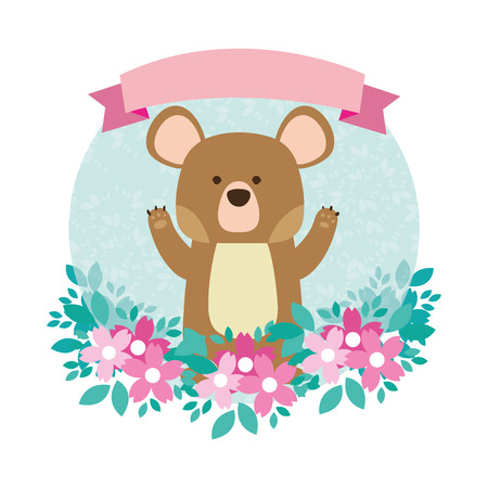 bear round icon with flowers vector illustration graphic designのイラスト素材
