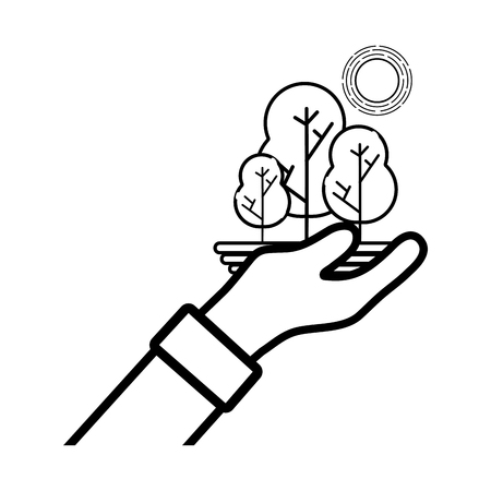 hands holding trees with sun vector illustration graphic designのイラスト素材
