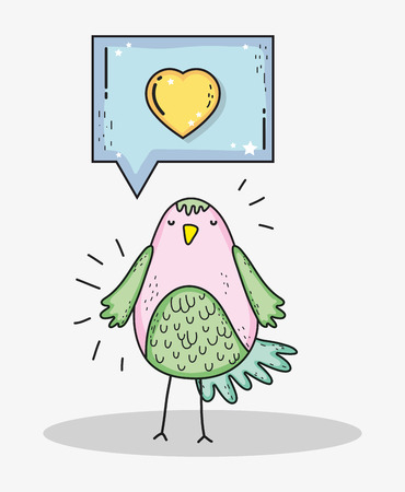 bird and chat bubble with love message to valentines day vector illustratioonのイラスト素材