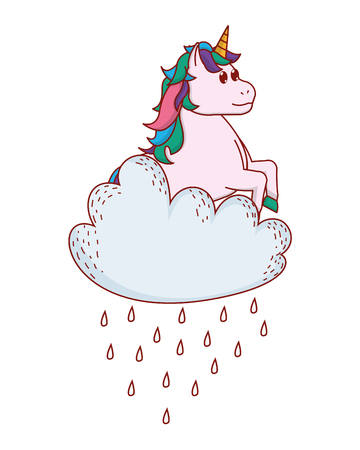 unicorn with clouds raining vector illustration graphic designのイラスト素材