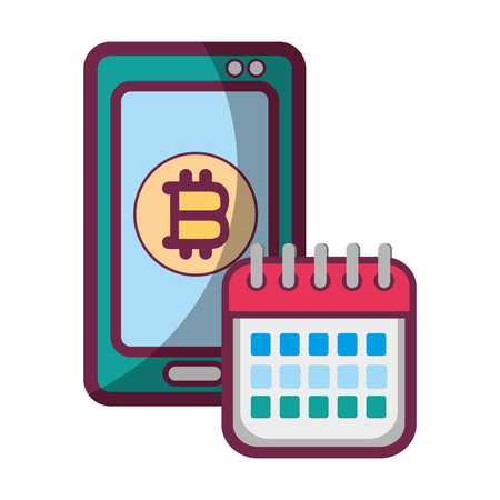 bitcoin and cellphone with calendar vector illustration graphic designのイラスト素材