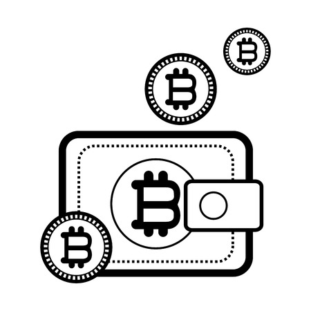 bitcoin virtual wallet and coins black and white vector illustration graphic designのイラスト素材