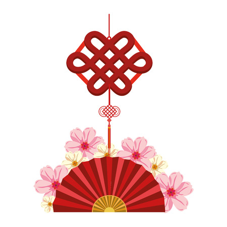 chinese fan and decorative pendant vector illustration graphic designのイラスト素材