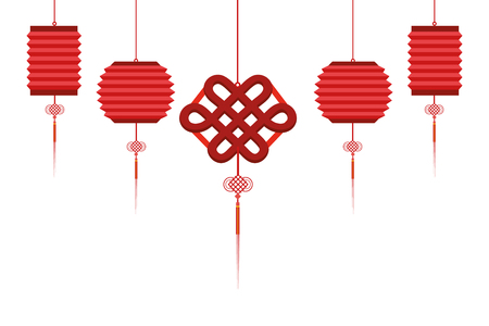 chinese hanging lantern and red decorative pendant vector illustration graphic designのイラスト素材