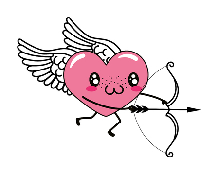 love heart with cupid wings and arrow with bow cartoon vector illustration graphic designのイラスト素材