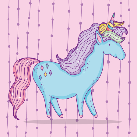 cute unicorn animal with horn and mane vector illustrationのイラスト素材