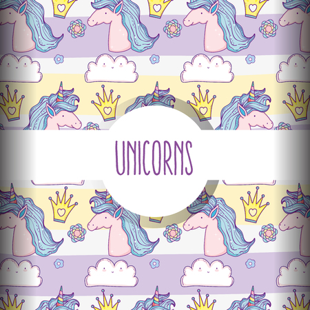 unicorn animal with crown and flower background vector illustrationのイラスト素材