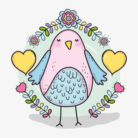 bird with hearts and branches leaves to celebrate valentines day vector illustrationのイラスト素材