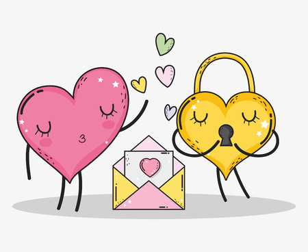 heart and padlock couple with love card and hearts vector illustrationのイラスト素材