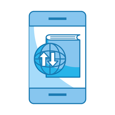 cellphone with globe transfer symbol and book vector illustration graphic designのイラスト素材
