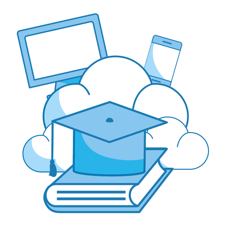computer and education items book graduation cap cloud vector illustration graphic designのイラスト素材