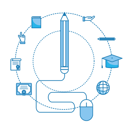 pencil with mouse and education items vector illustration graphic designのイラスト素材