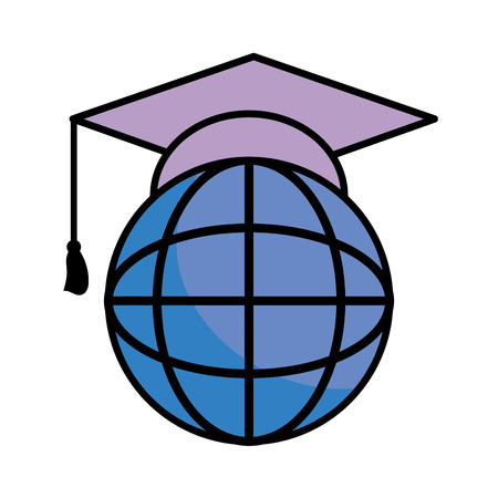 globe and graduation cap book and pencil vector illustration graphic designのイラスト素材