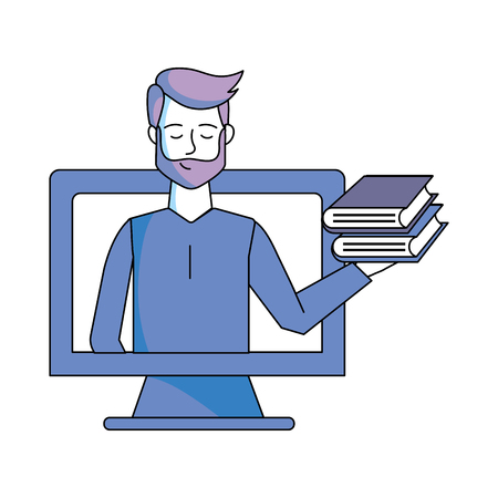 man with computer and books vector illustration graphic designのイラスト素材