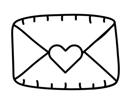 envelope with heart seal black and white vector illustration graphic designのイラスト素材