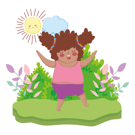 Little chubby girl in the landscape vector illustration designのイラスト素材