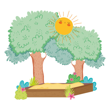 camp landscape with cute sun vector illustration designのイラスト素材