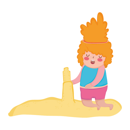 Little chubby girl playing in sand box vector illustration designのイラスト素材