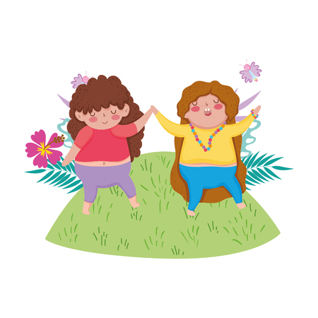 Little chubby girls in the landscape vector illustration designのイラスト素材