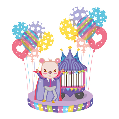cute circus bear with layer and balloons helium vector illustration designのイラスト素材
