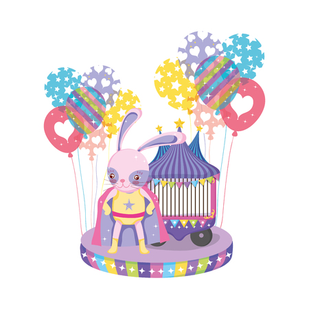 cute circus rabbit with layer and balloons helium vector illustration designのイラスト素材