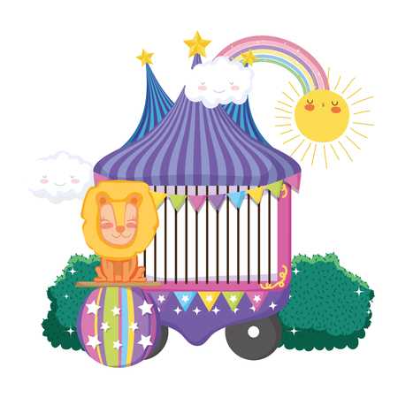 cute lion circus in plastic balloon vector illustration designのイラスト素材