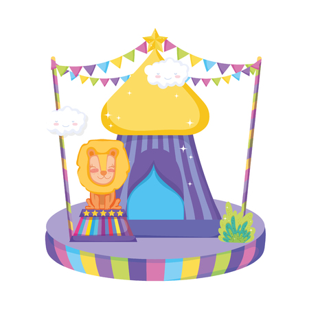 cute lion circus in stage vector illustration designのイラスト素材