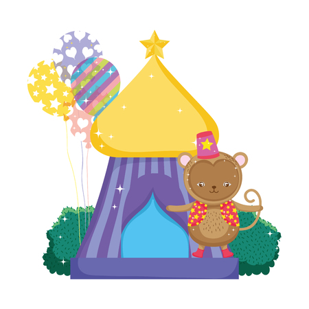funny circus monkey with hat in tent vector illustration designのイラスト素材
