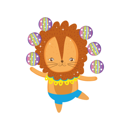 cute lion circus juggling balls vector illustration designのイラスト素材