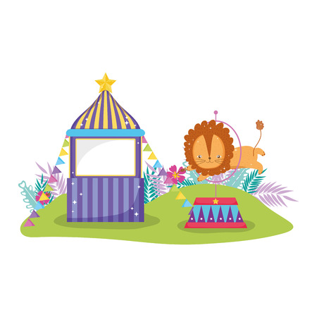 cute lion circus in kiosk vector illustration designのイラスト素材