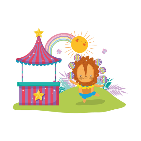 cute lion circus juggling balls vector illustration designのイラスト素材