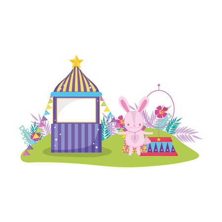 cute circus rabbit with layer and kiosk vector illustration designのイラスト素材