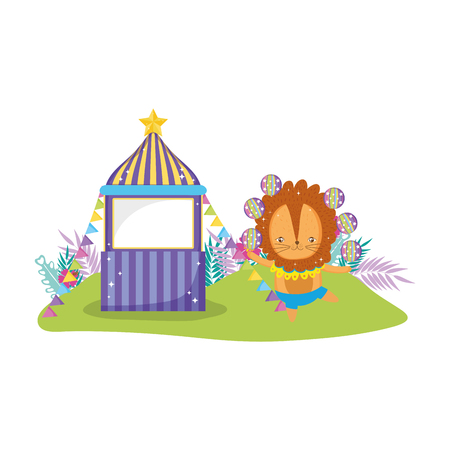 cute lion circus in kiosk vector illustration designのイラスト素材