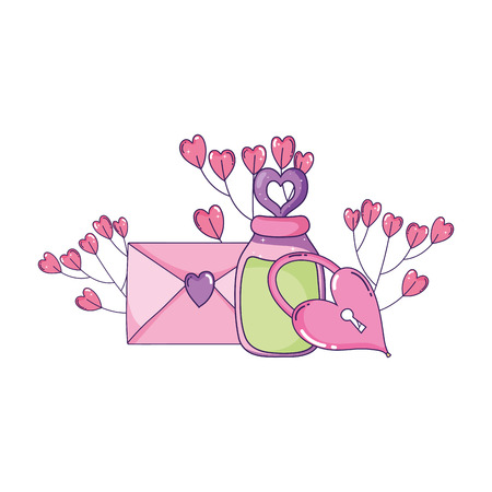 envelope heart with mason jar and padlock vector illustration designのイラスト素材