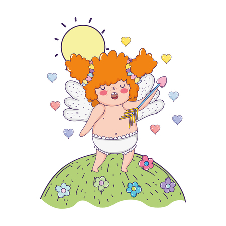 cute cupid chubby girl with arrow vector illustration designのイラスト素材