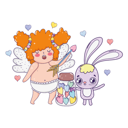 cute cupid chubby girl with rabbit vector illustration designのイラスト素材