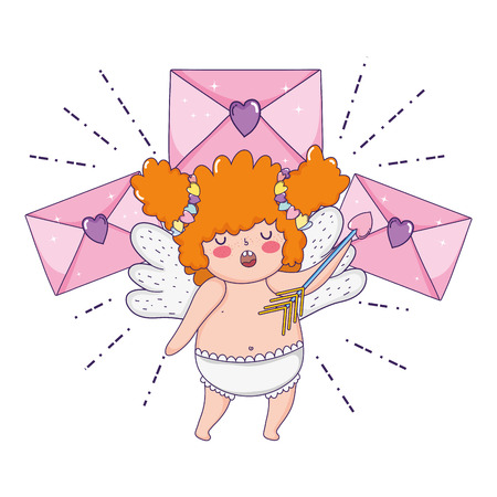 cute cupid chubby girl with envelope vector illustration designのイラスト素材
